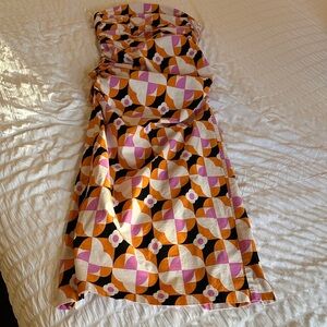 Anthropologie Geometric Midi Dress - Orange, Pink, Black, White